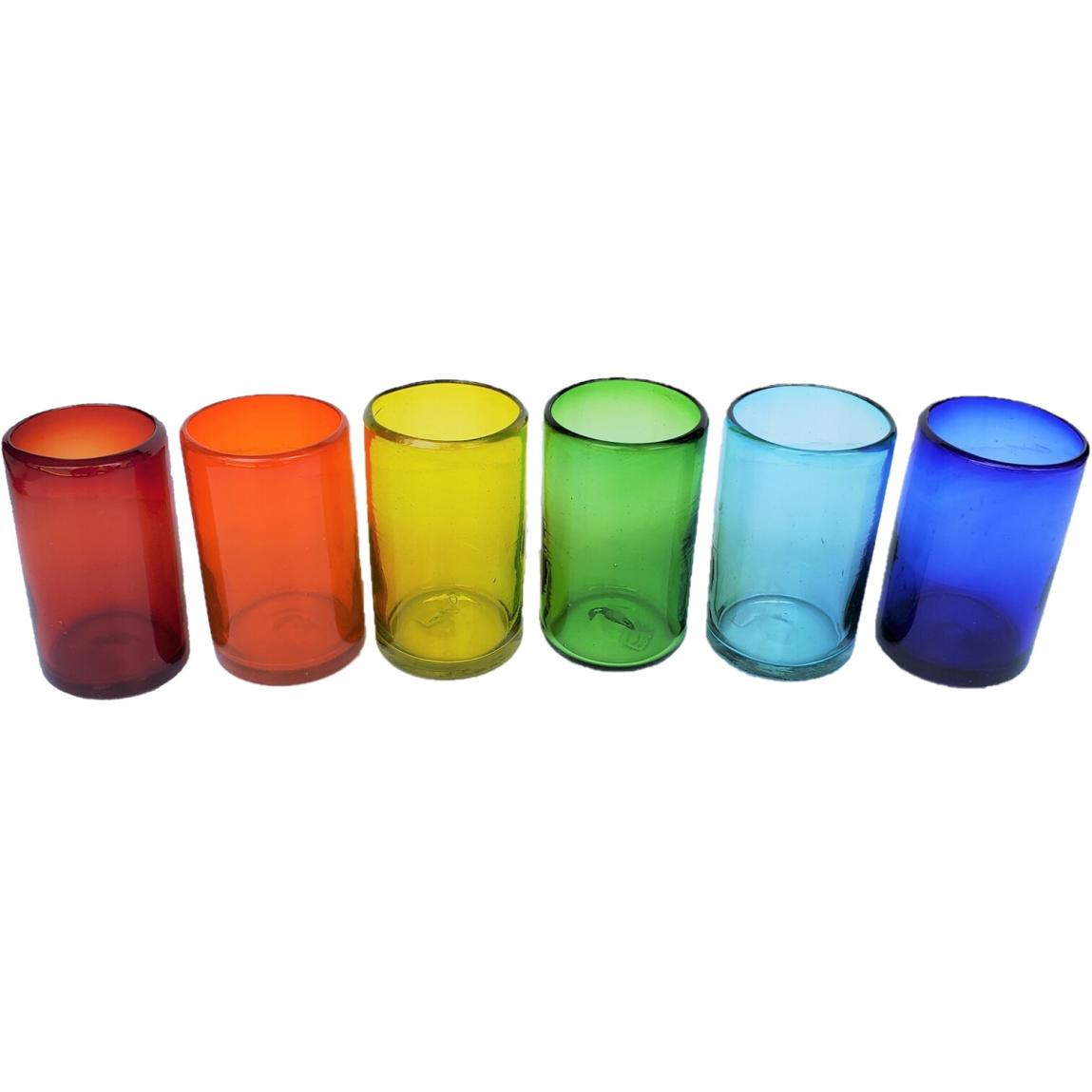 Novedades / Juego de 6 vasos grandes de colores Arcoris, 14 oz, Vidrio Reciclado, Libre de Plomo y Toxinas / stos artesanales vasos le darn un toque clsico a su bebida favorita.